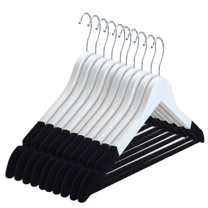 Umeraș din lemn, alb, cu finisaj vintage,bară pentru pantaloni și margini de catifea - ideal pentru cămăși, bluze, pantaloni, tricouri și rochii